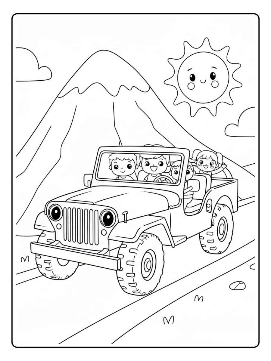 Jeep am Berg Ausmalbild