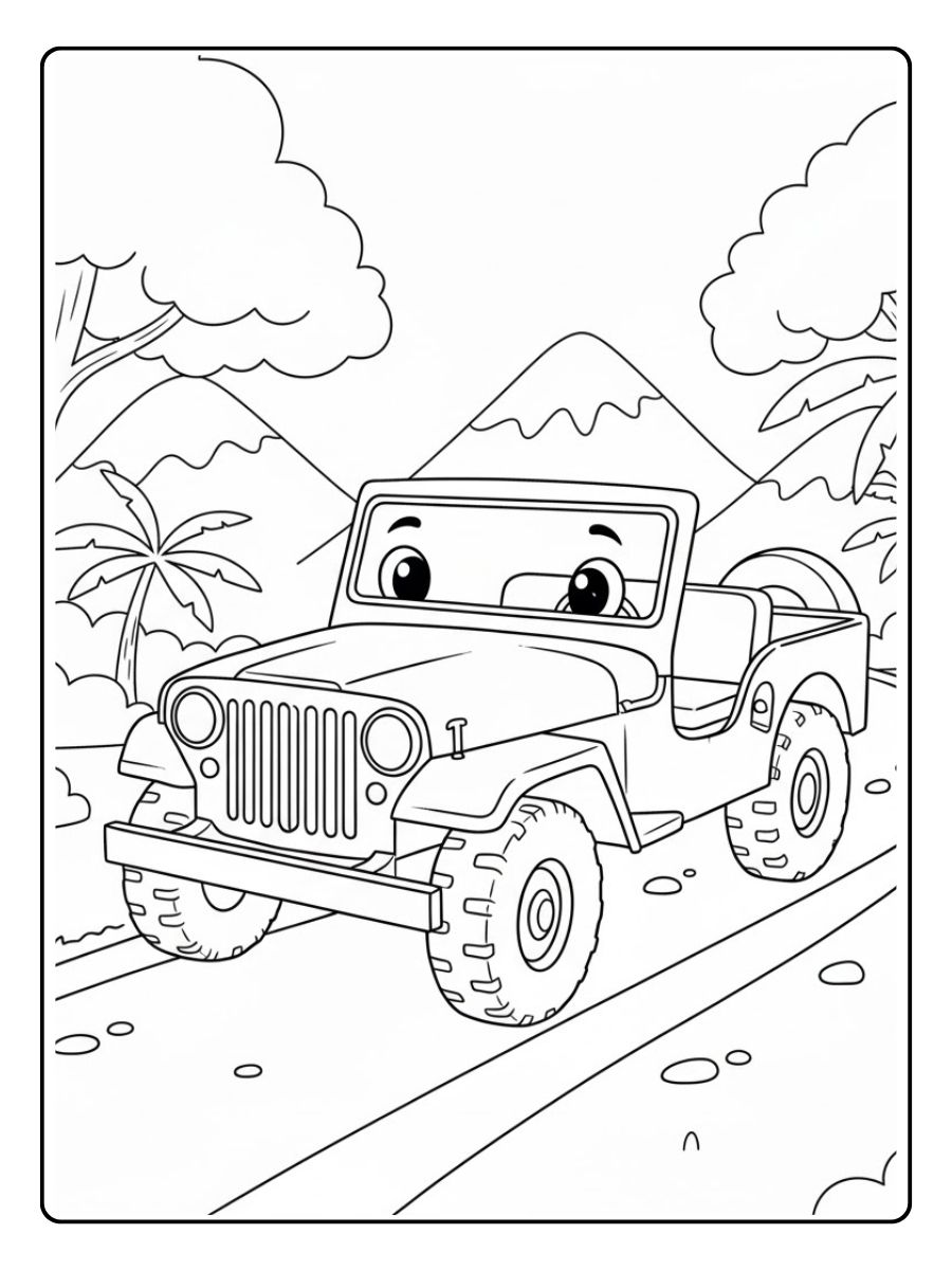 Jeep im Dschungel Ausmalbild