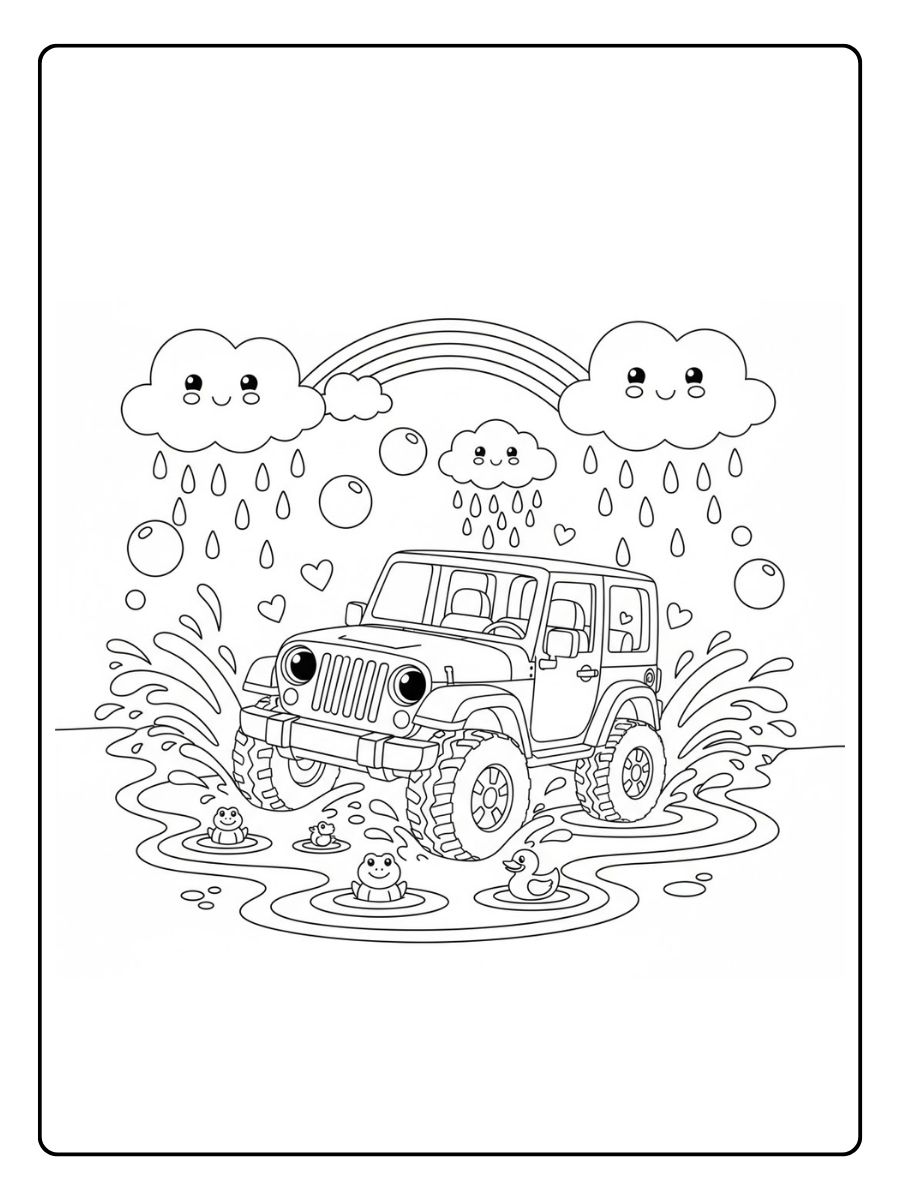 Jeep im Regen Ausmalbild