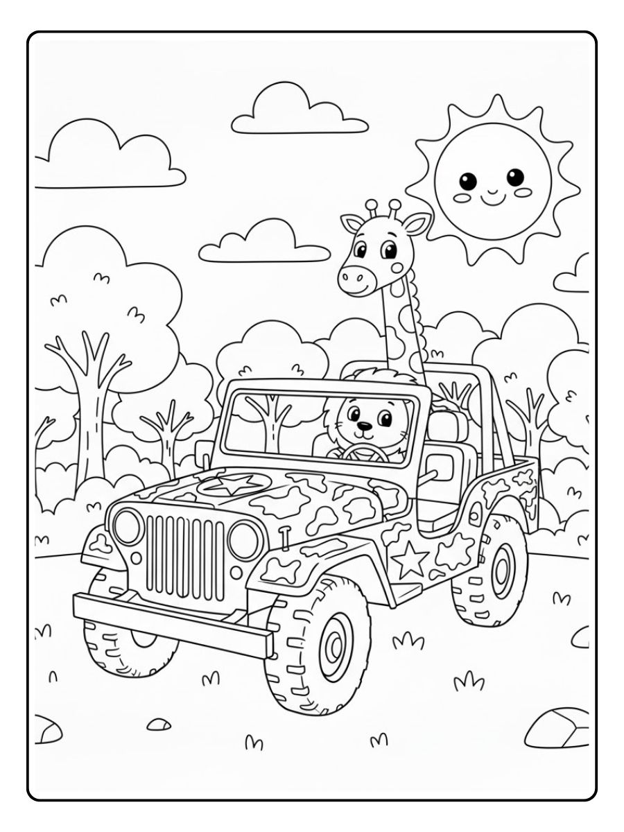 Jeep im Wald Ausmalbild