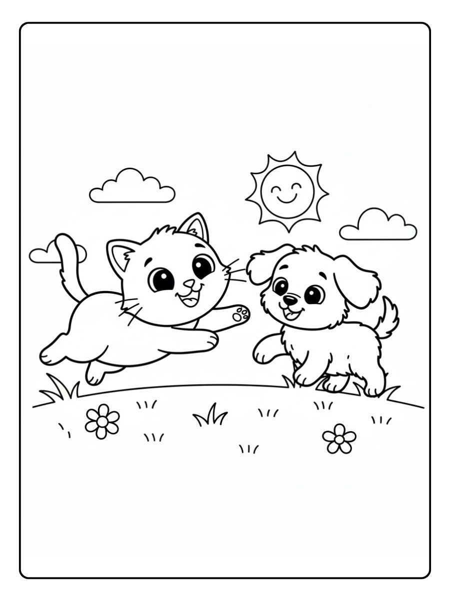 Katze und Hund Ausmalbild Katze