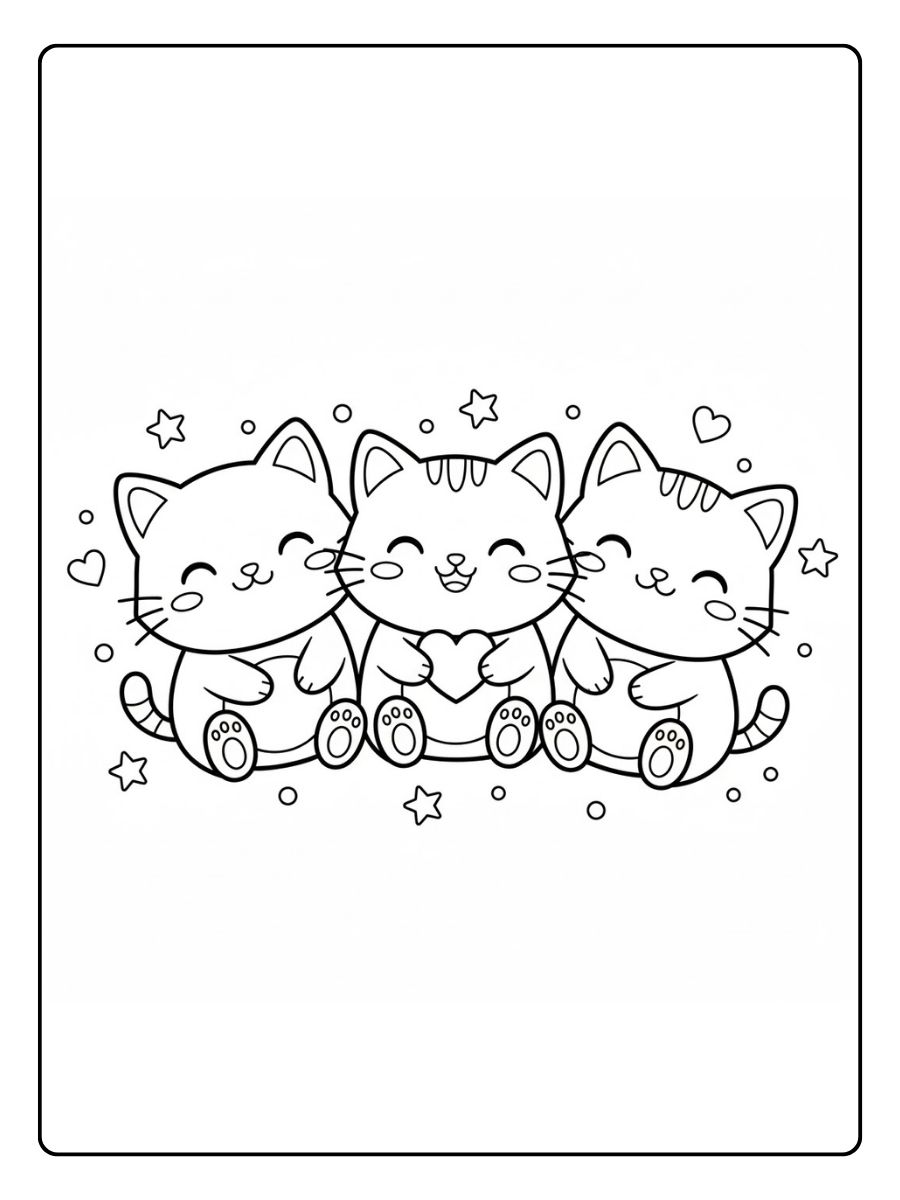 Kawaii Ausmalbilder Katzen Familie