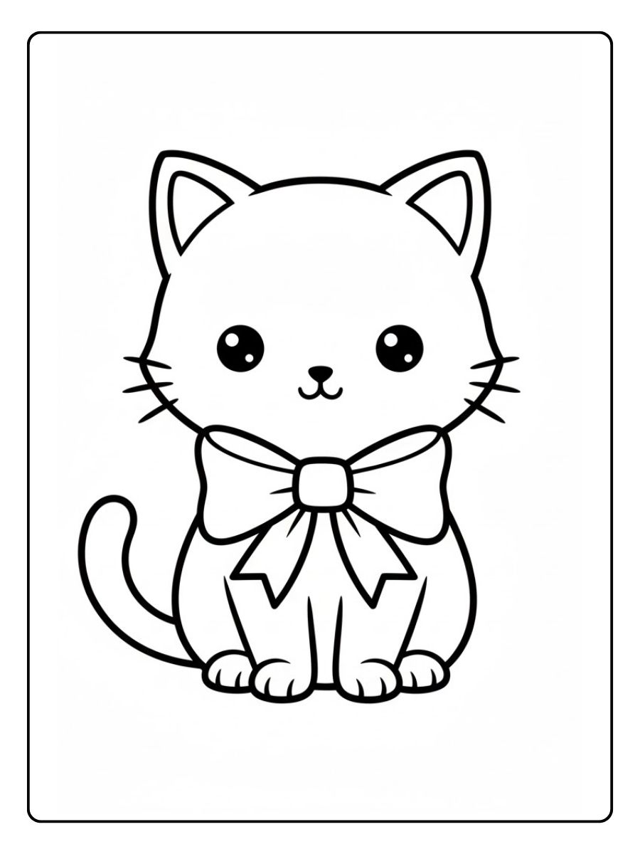 Kawaii Ausmalbilder Katzen mit Schleife