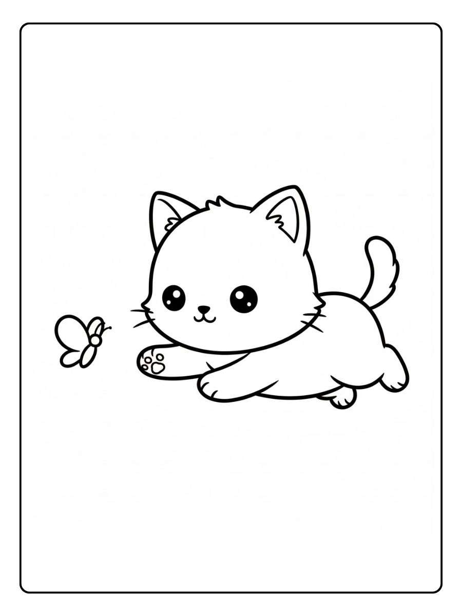 Kawaii Ausmalbilder Katzen mit Schmetterling