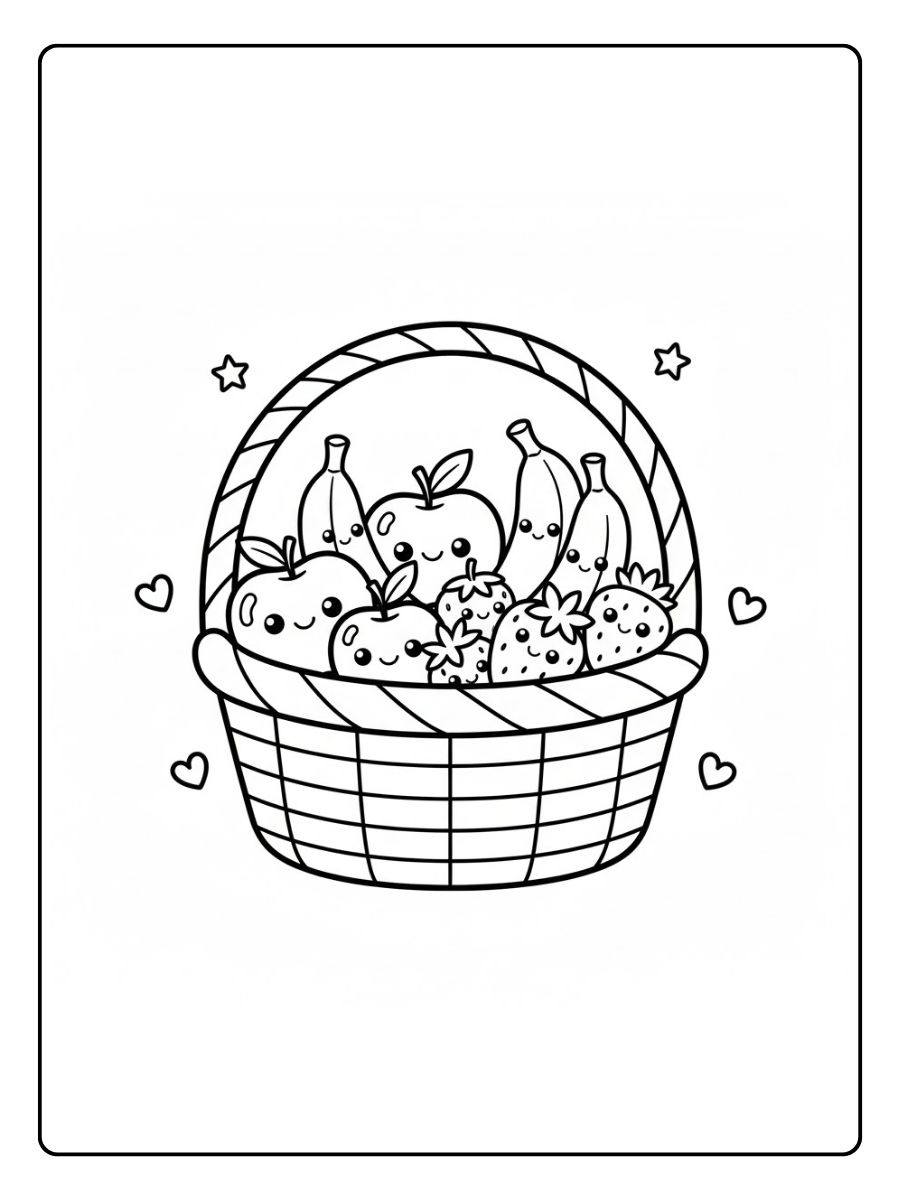 Kawaii Obstkorb Ausmalbilder Food