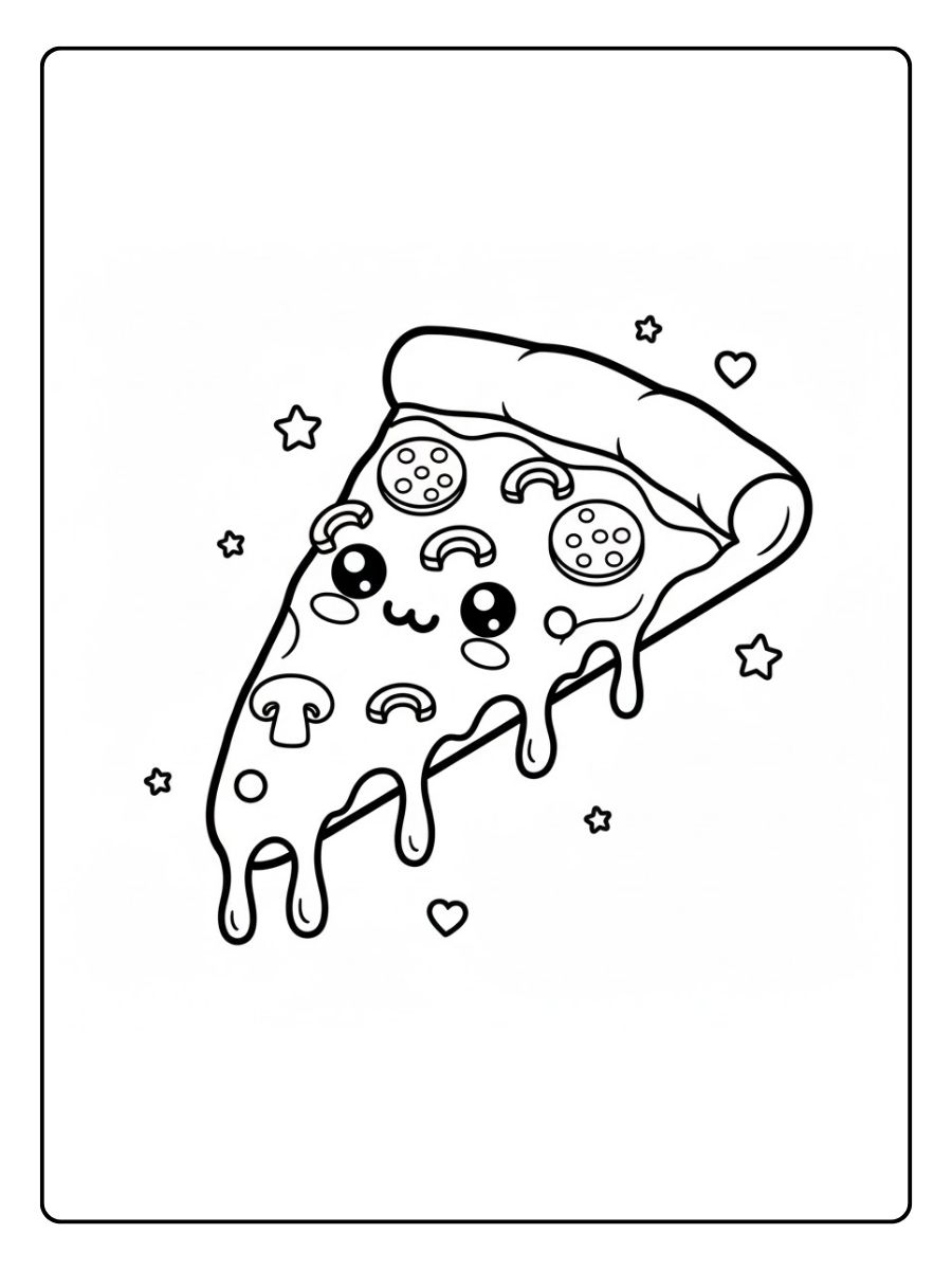 Kawaii Pizza Ausmalbilder Food
