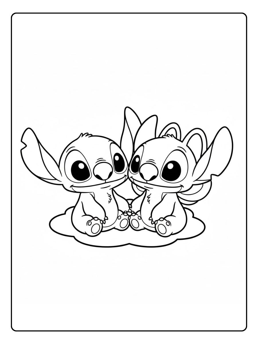Kawaii Stitch und Angel Ausmalbild