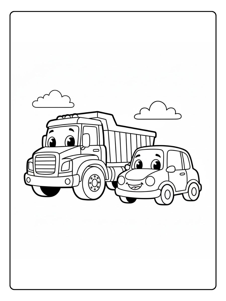 Lkw und Auto Ausmalbild