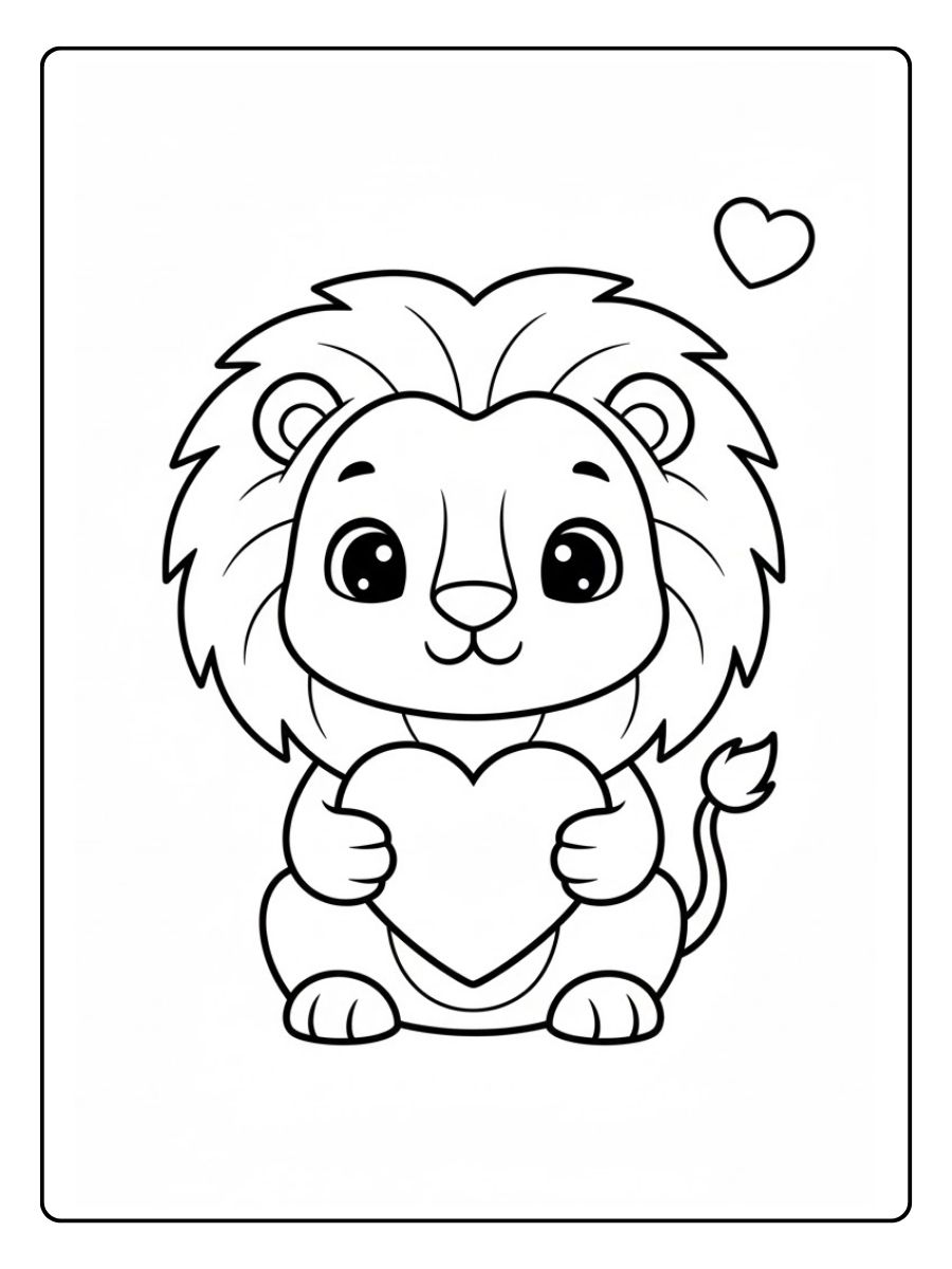 Löwe Ausmalbild mit Herz