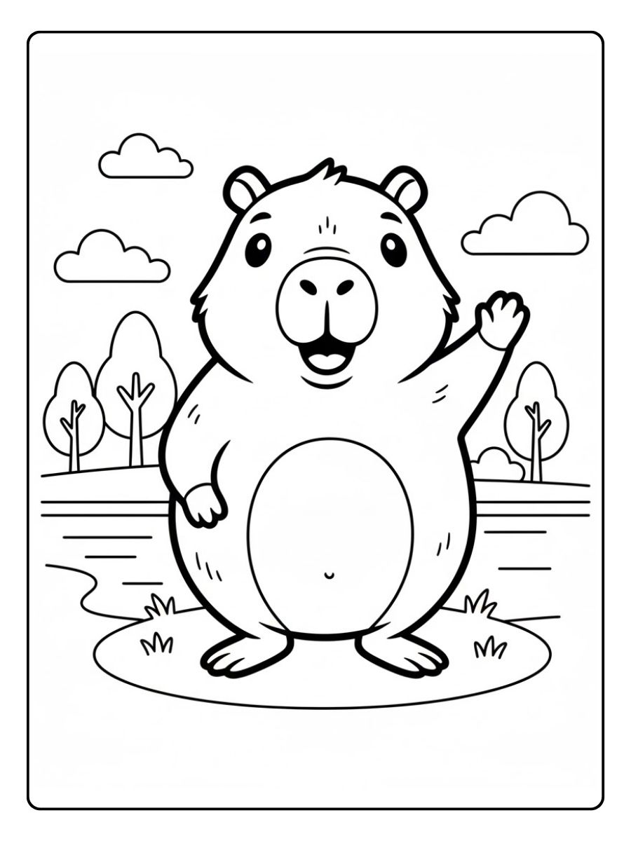 Lustiges Cartoon capybara ausmalbild