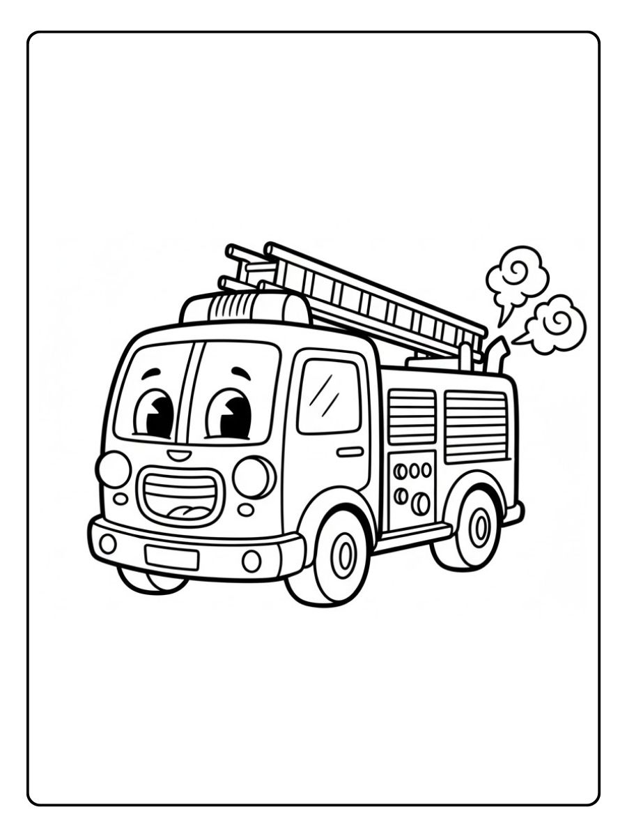 Lustiges Feuerwehrauto AusmalbildFeuerwehrstation mit Feuerwehrauto Ausmalbild