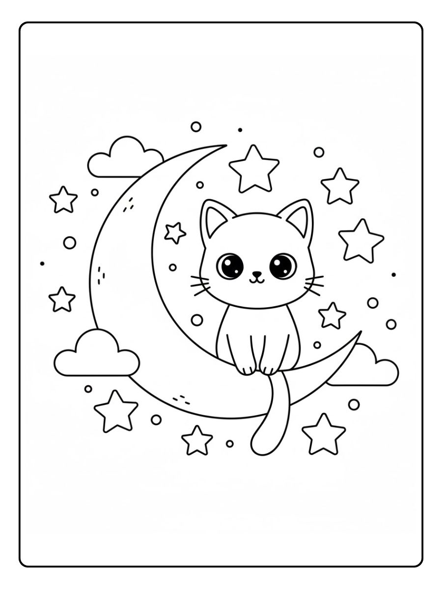 Mond Ausmalbild Katze