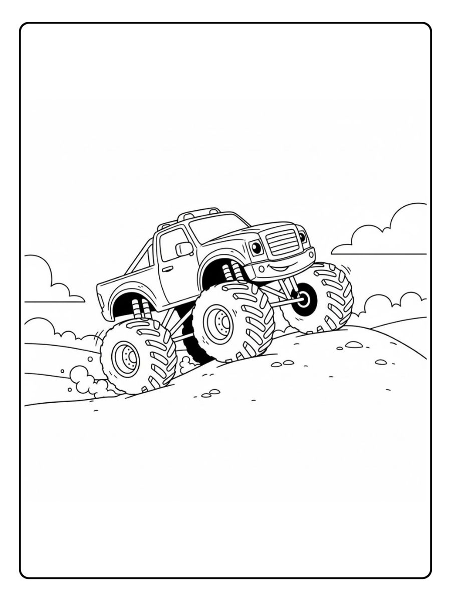 Monstertruck Ausmalbild auf dem Hügel