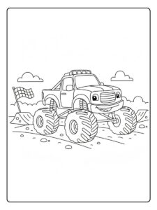 Monstertruck Ausmalbild auf der Rennstrecke