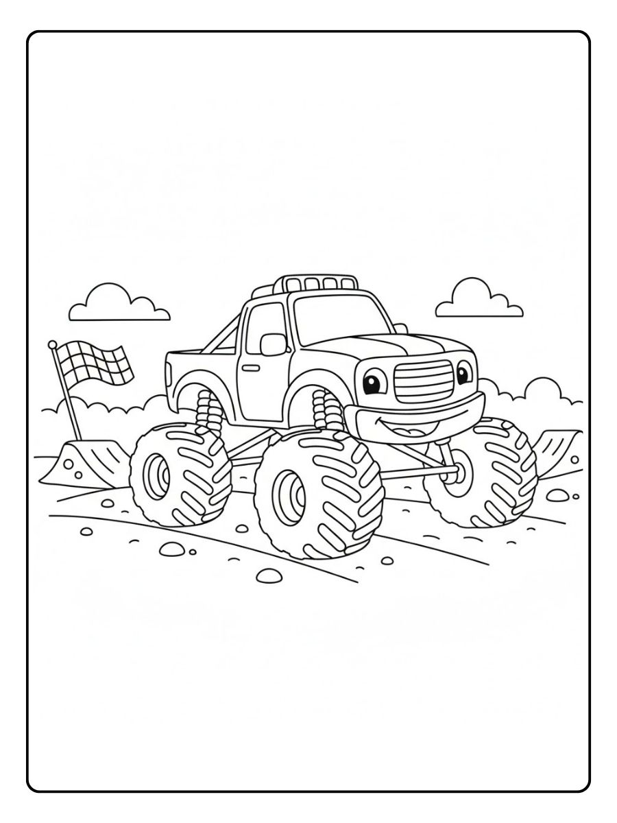 Monstertruck Ausmalbild auf der Rennstrecke