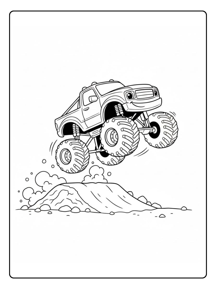 Monstertruck Ausmalbild beim Sprung