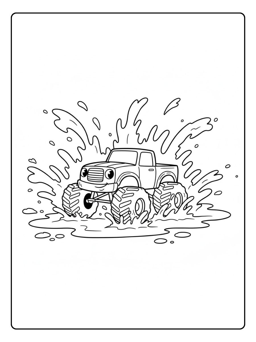 Monstertruck Ausmalbild im Matsch