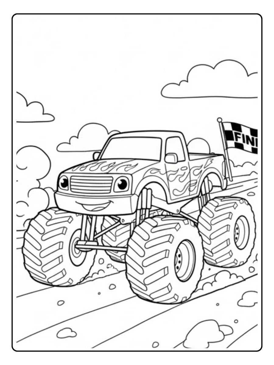 Monstertruck Ausmalbild im Rennen
