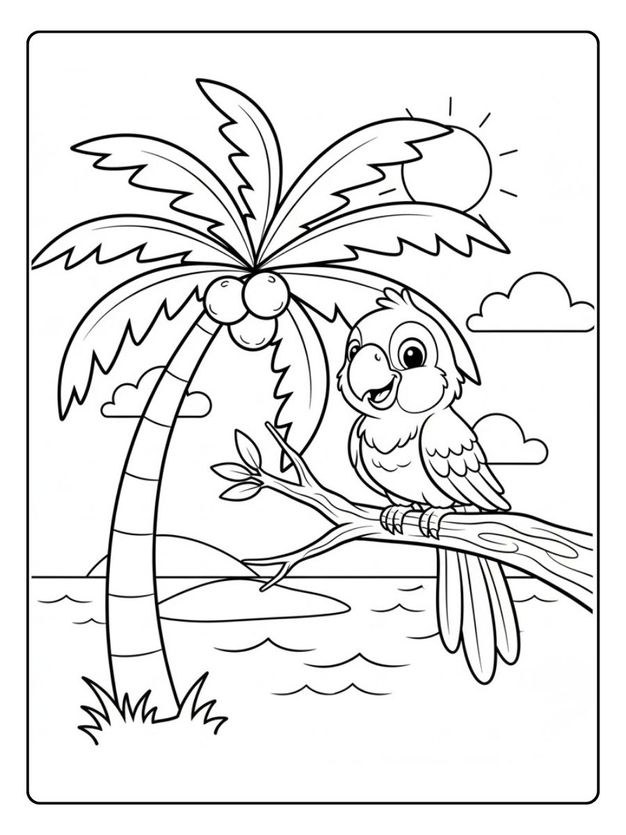 Papagei auf der Palme – ausmalbilder papagei