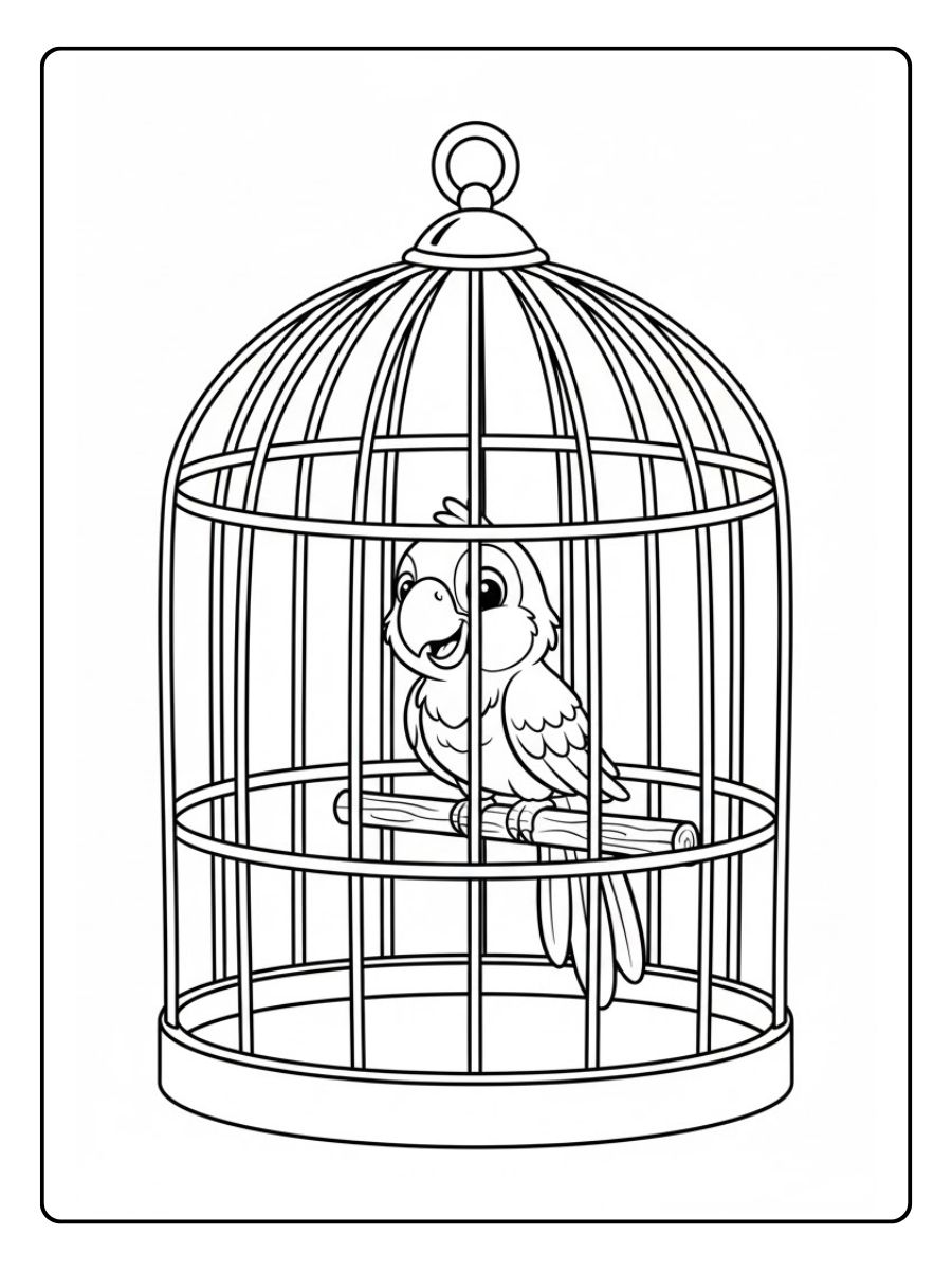 Papagei im Käfig – ausmalbilder papagei