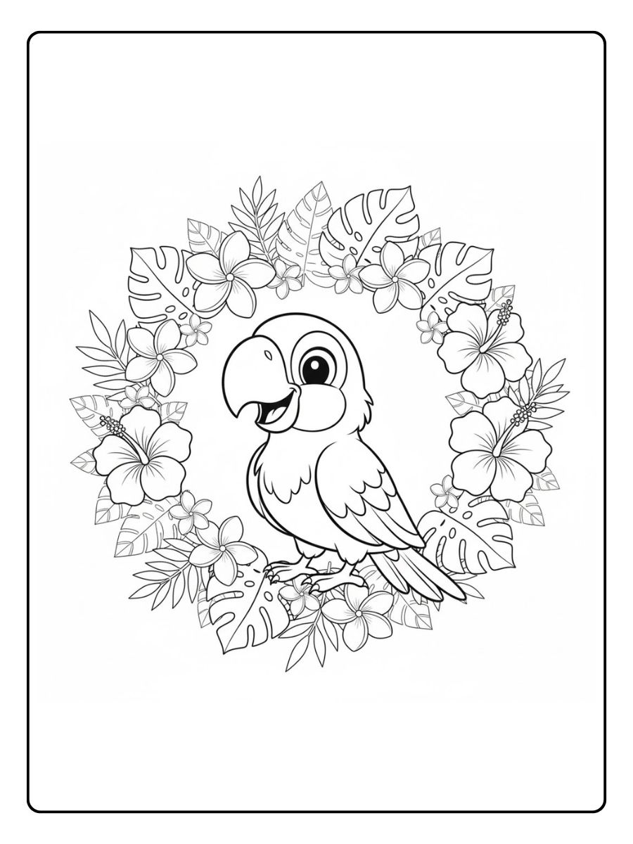 Papagei mit Blumen – ausmalbilder papagei
