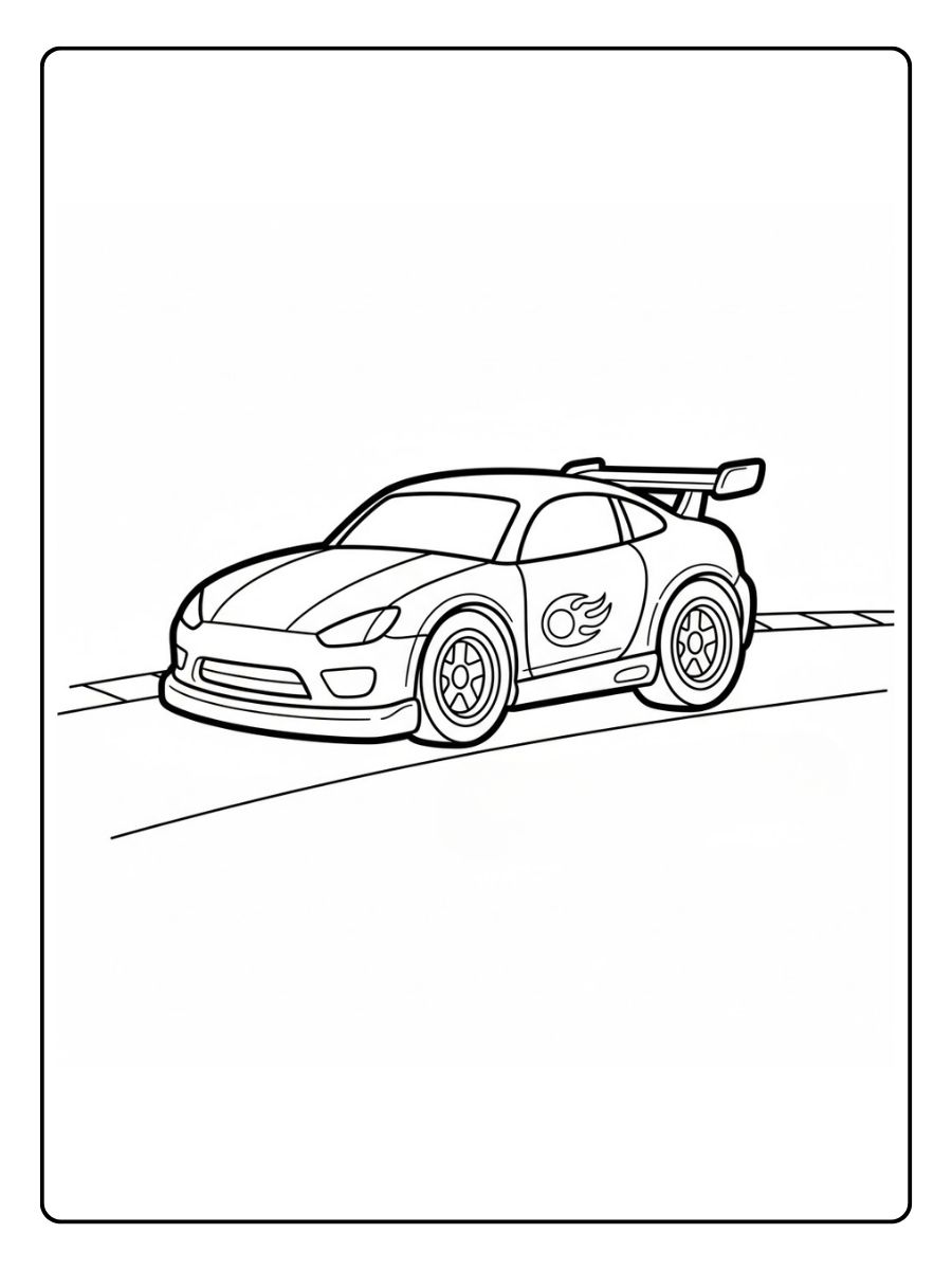 Prompt “Ein großes Hot Wheels Monster Truck Ausmalbild für Kinder, dicke Linien, cartoonartig, schwarz weiß Illustration, geeignet zum Ausdrucken und Ausmalen ”