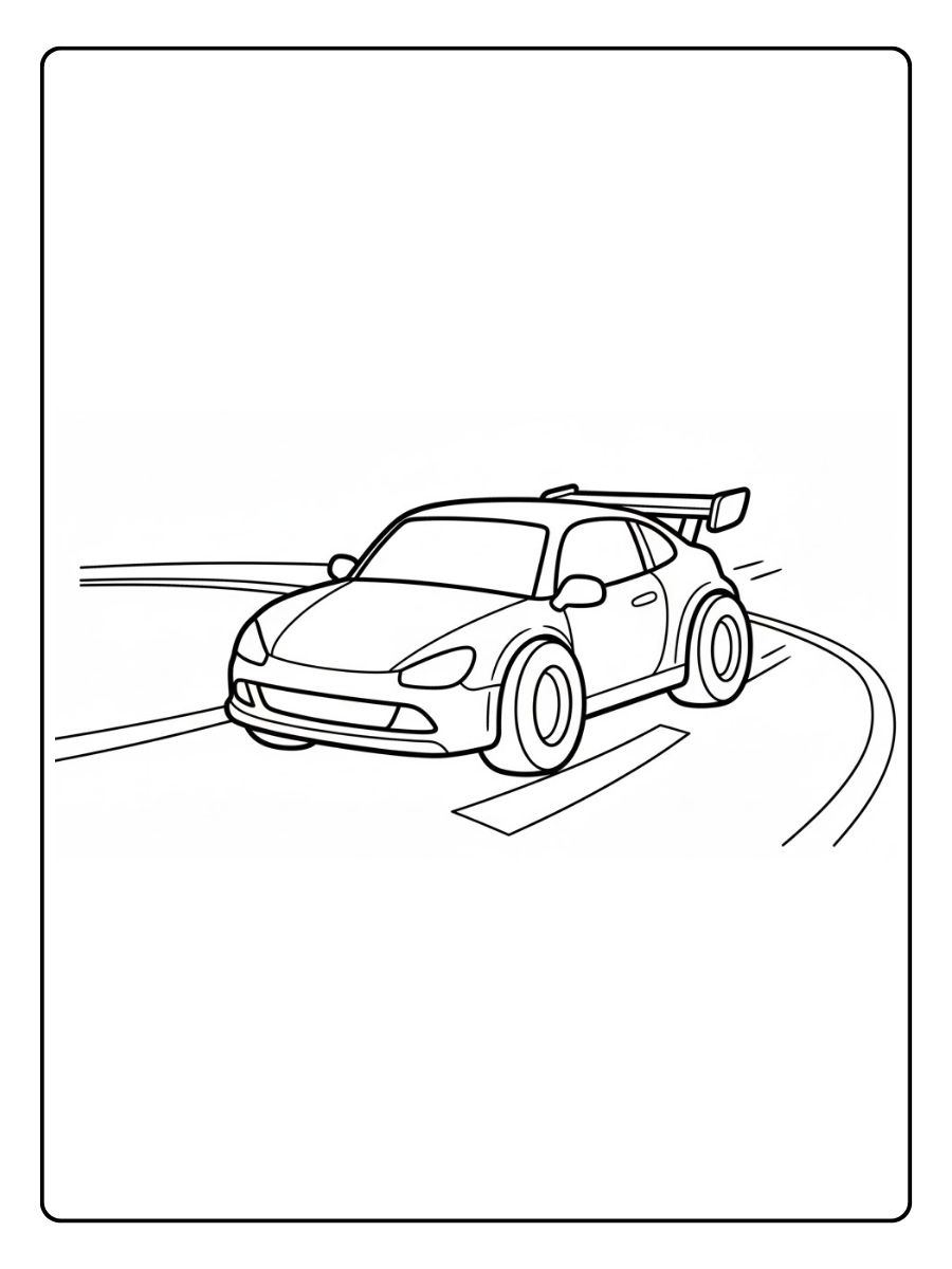 Rennauto Ausmalbild auf der Strecke