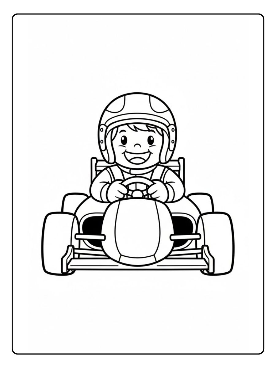 Rennauto Ausmalbild mit Fahrer