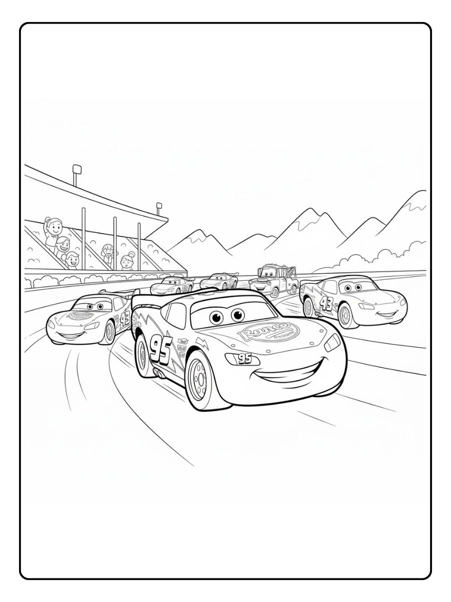 Rennszene Cars Ausmalbilder kostenlos