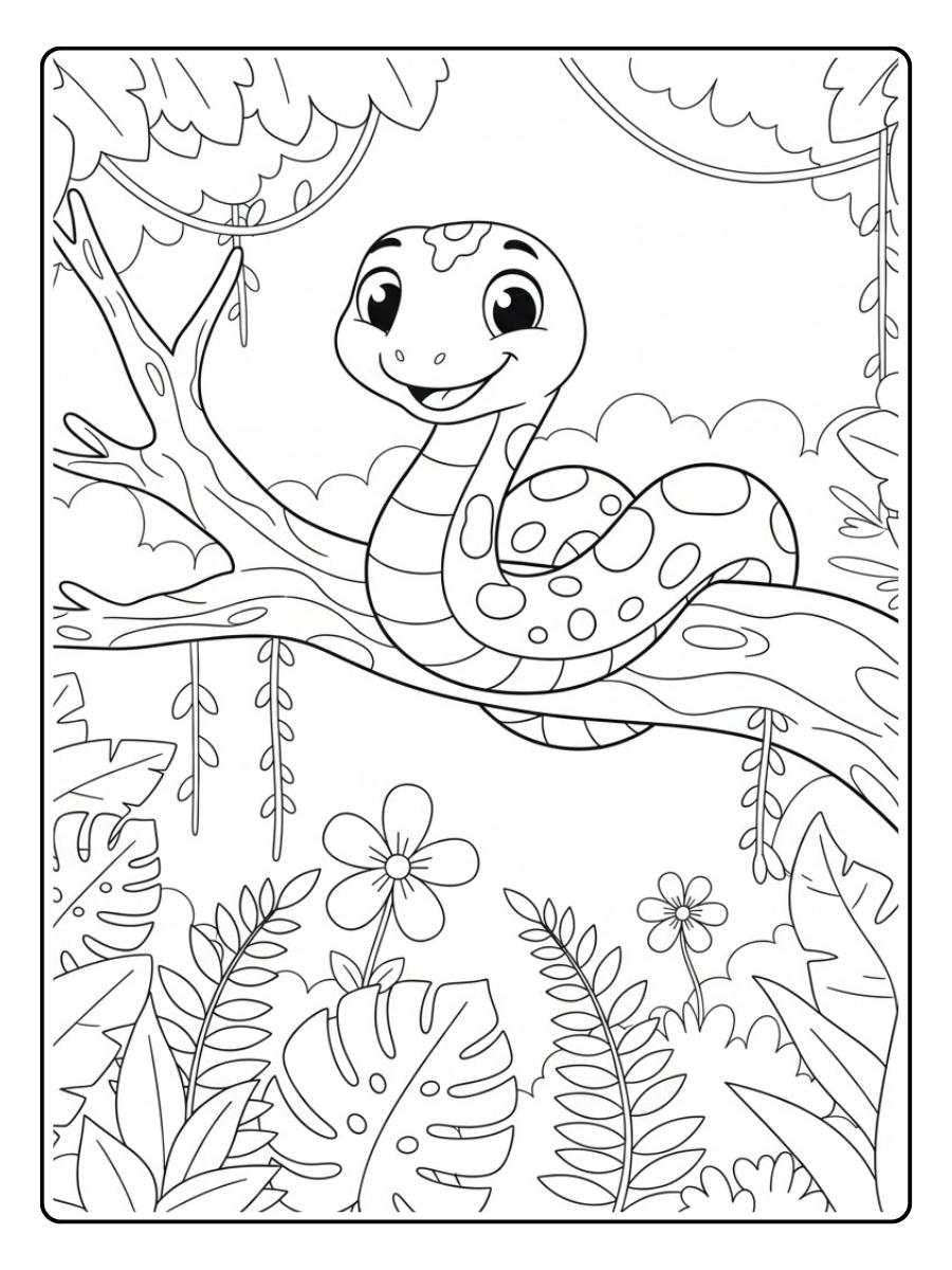 Schlange auf Ast Ausmalbild