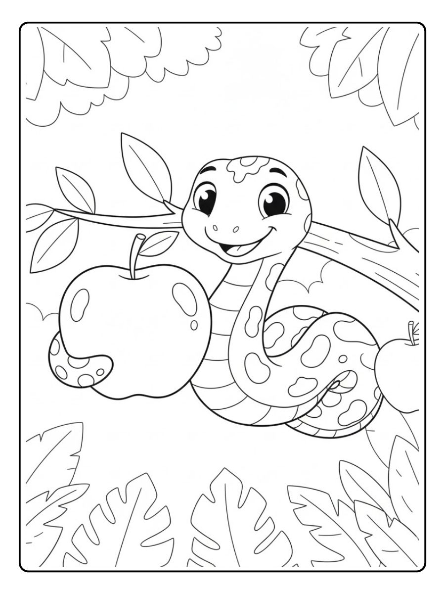 Schlange und Apfel Ausmalbild