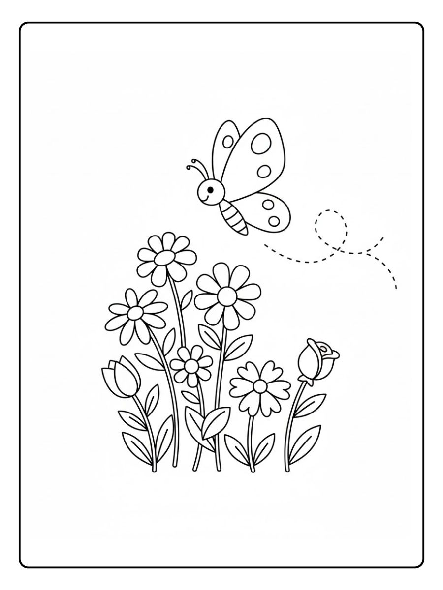 Schmetterling und Blumen Ausmalbild