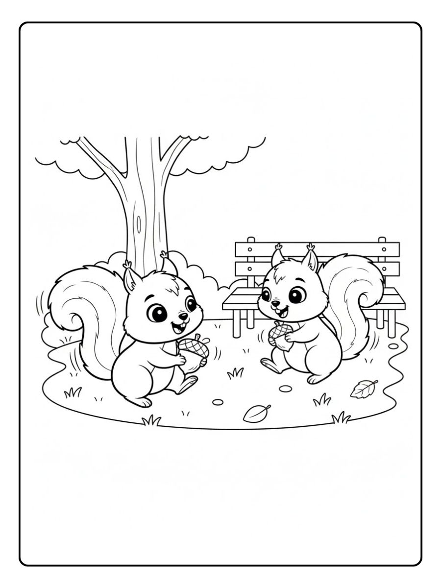 Spielende Eichhörnchen Ausmalbild