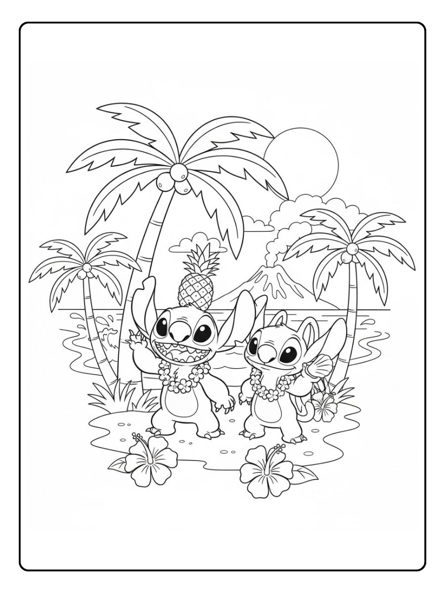 Stitch und Angel Hawaii Ausmalbild