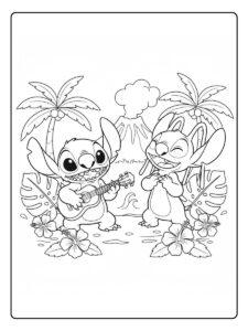Stitch und Angel Musik Ausmalbild