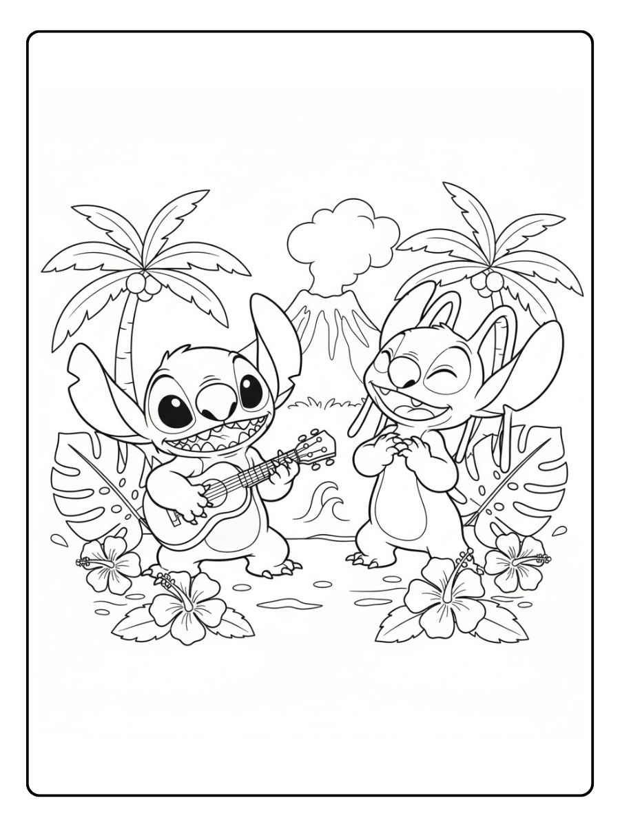 Stitch und Angel Musik Ausmalbild