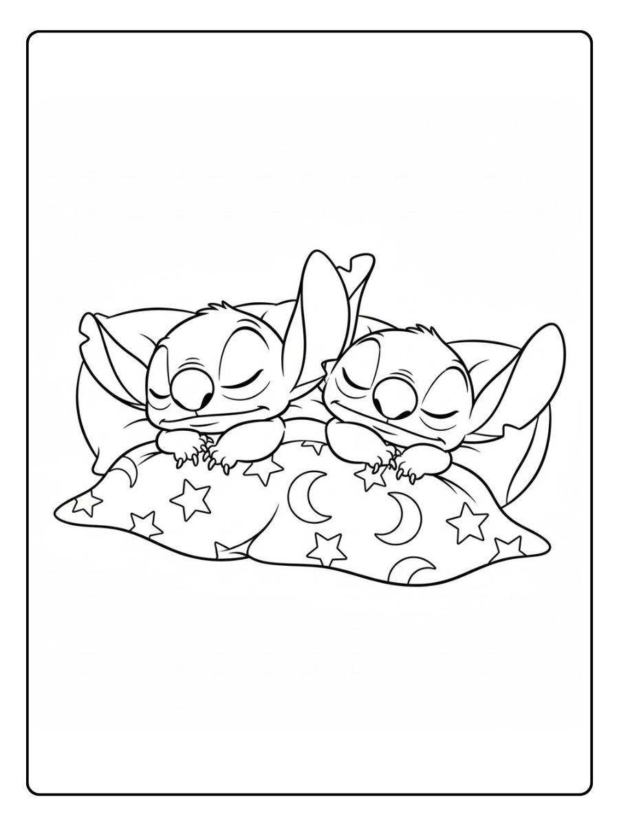 Stitch und Angel Schlafen Ausmalbild