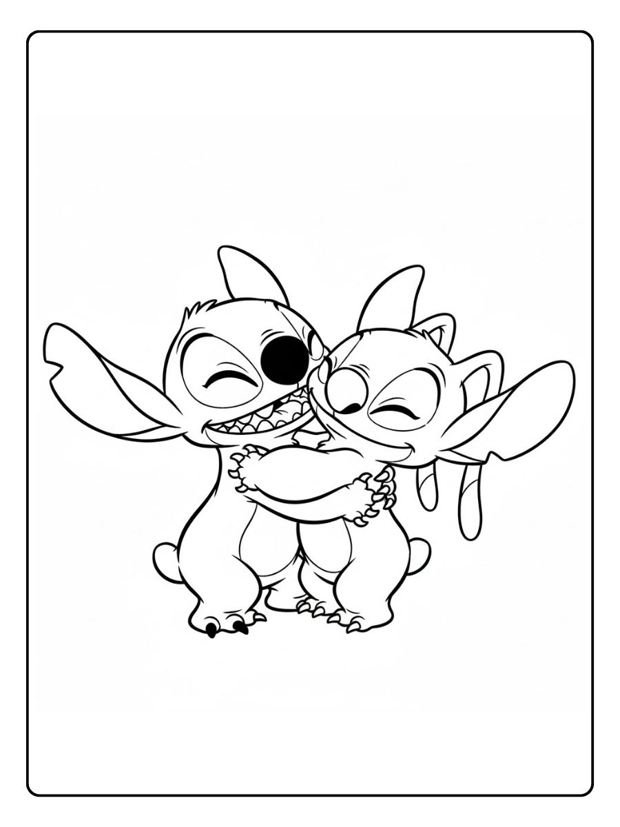 Stitch und Angel Umarmung Ausmalbild