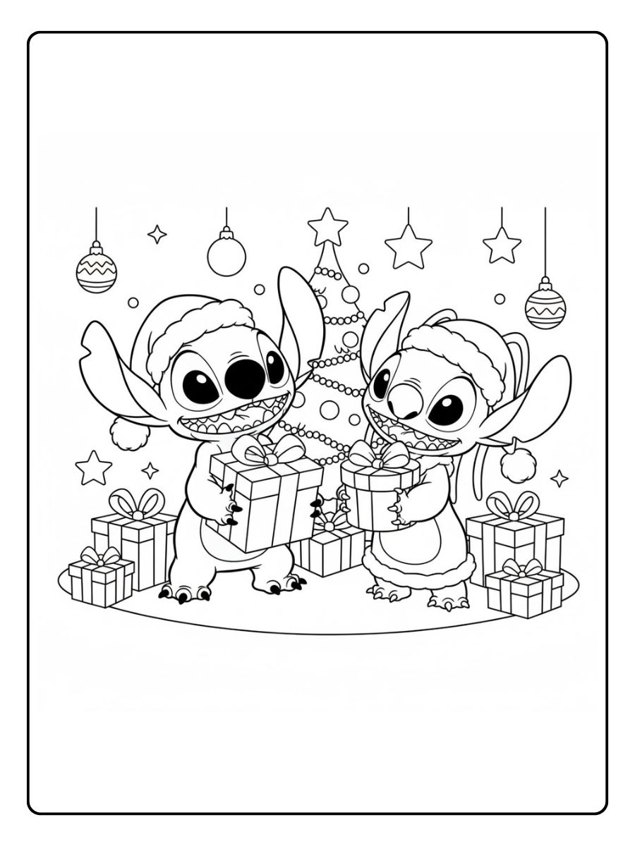 Stitch und Angel Weihnachten Ausmalbild