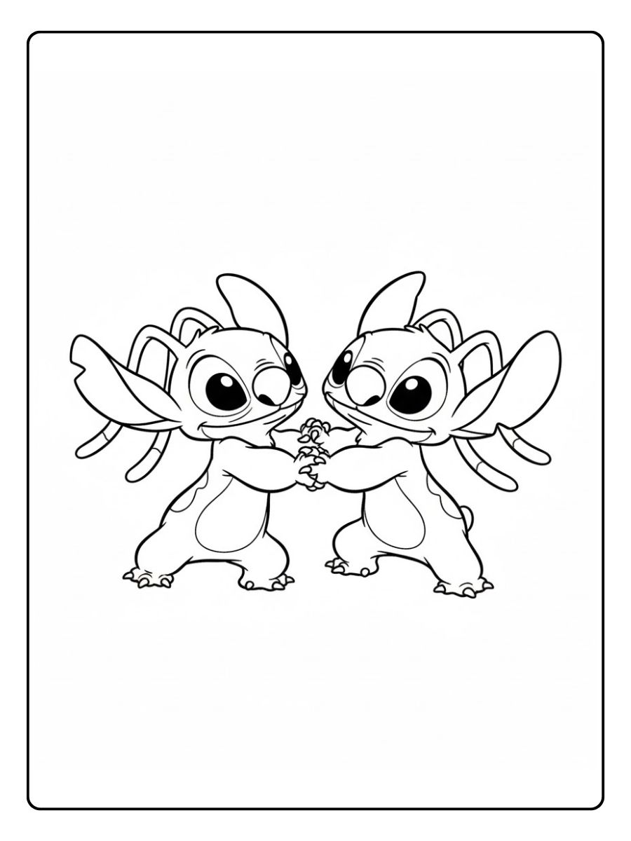 Stitch und Angel tanzen Ausmalbild