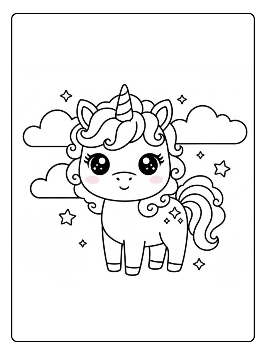Süß Kawaii Einhorn Ausmalbild