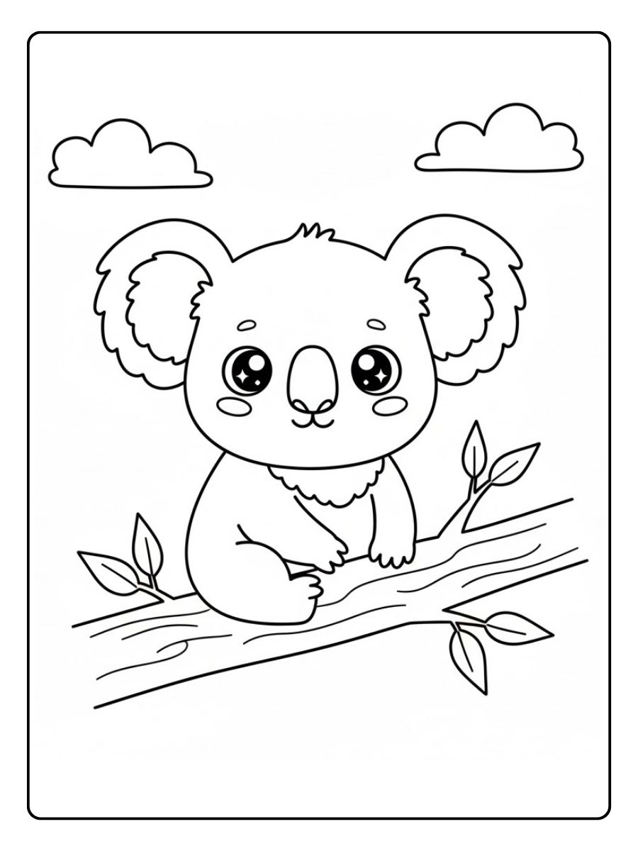 Süß Kawaii Koala Ausmalbild