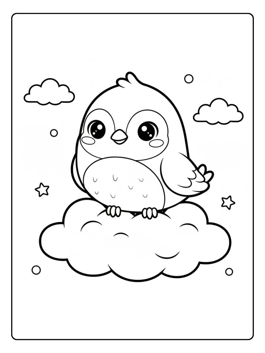 Süß Kawaii Vogel Ausmalbild