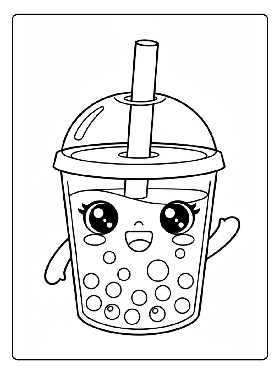 Süßer Bubble Tea Ausmalbilder Charakter