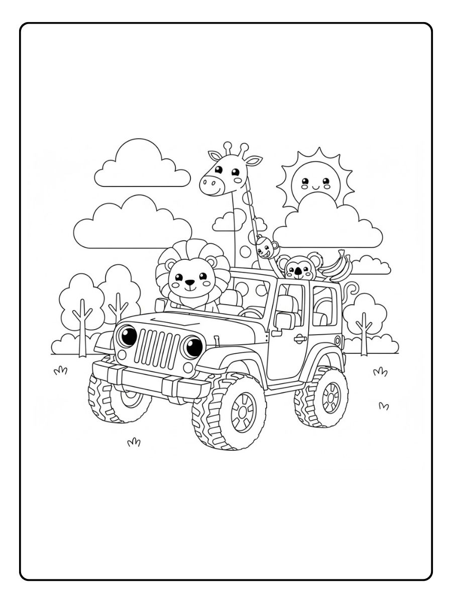 Tierfreunde Jeep Ausmalbild