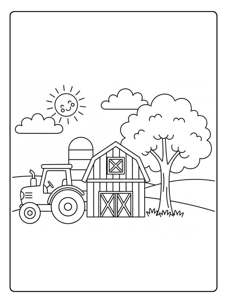 Traktor Ausmalbild Scheune