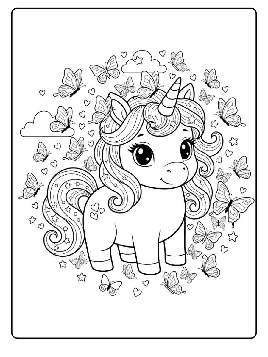 ausmalbild baby einhorn mit geschenkboxen