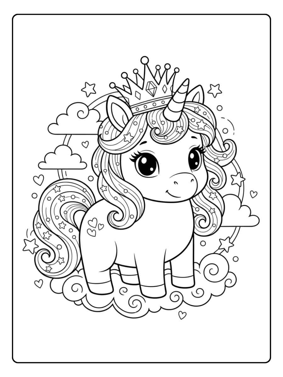 ausmalbild baby einhorn mit krone