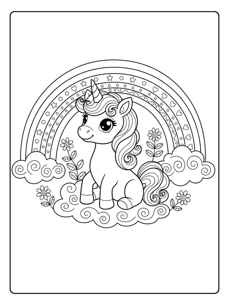 ausmalbild baby einhorn mit sternen und mond