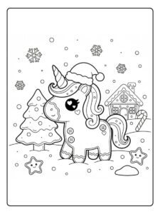 ausmalbild einhorn weihnachten im schnee